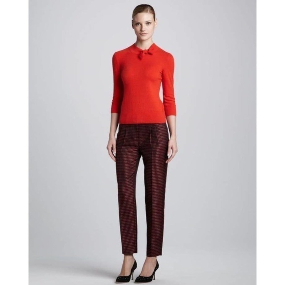 Kate Spade Avery Black/Red Diamond Print Ankle Crop Pants SZ 2